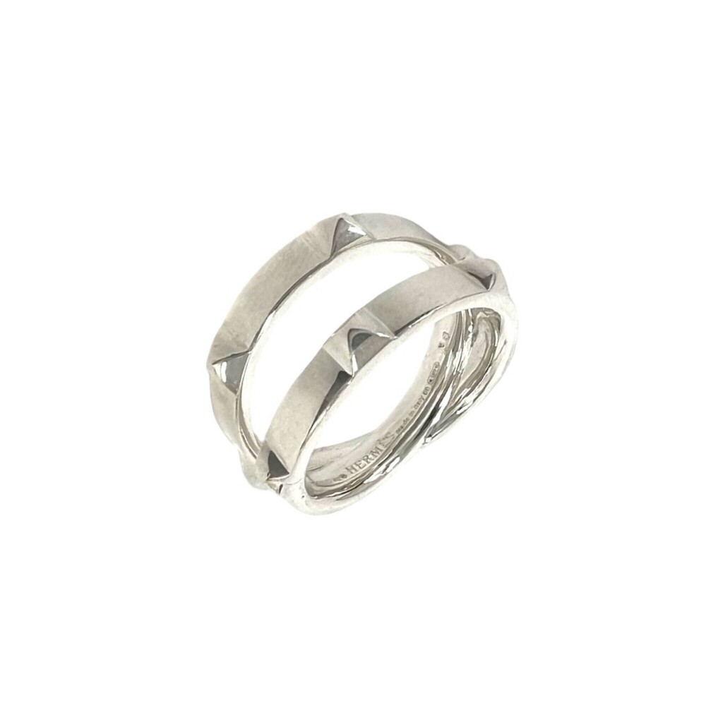 HERMES Mini Clou Double Ring, Sterling Silver 925, Size #60, Men's, Silver, I...